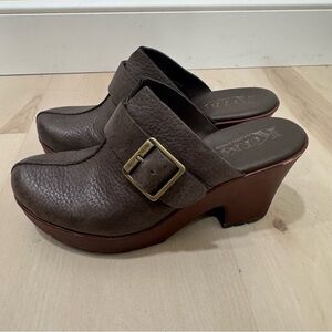 Korks by Kork Ease Mantha Women's 8 Brown Pebble Leather Heel Clog Buckle